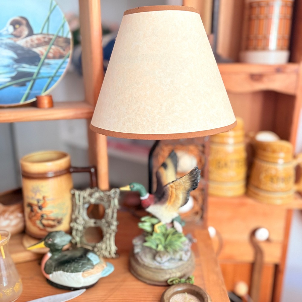 VTG Mallard Duck Table Lamp Resin Wildlife Cabin Decor Hidden Shade Design as is